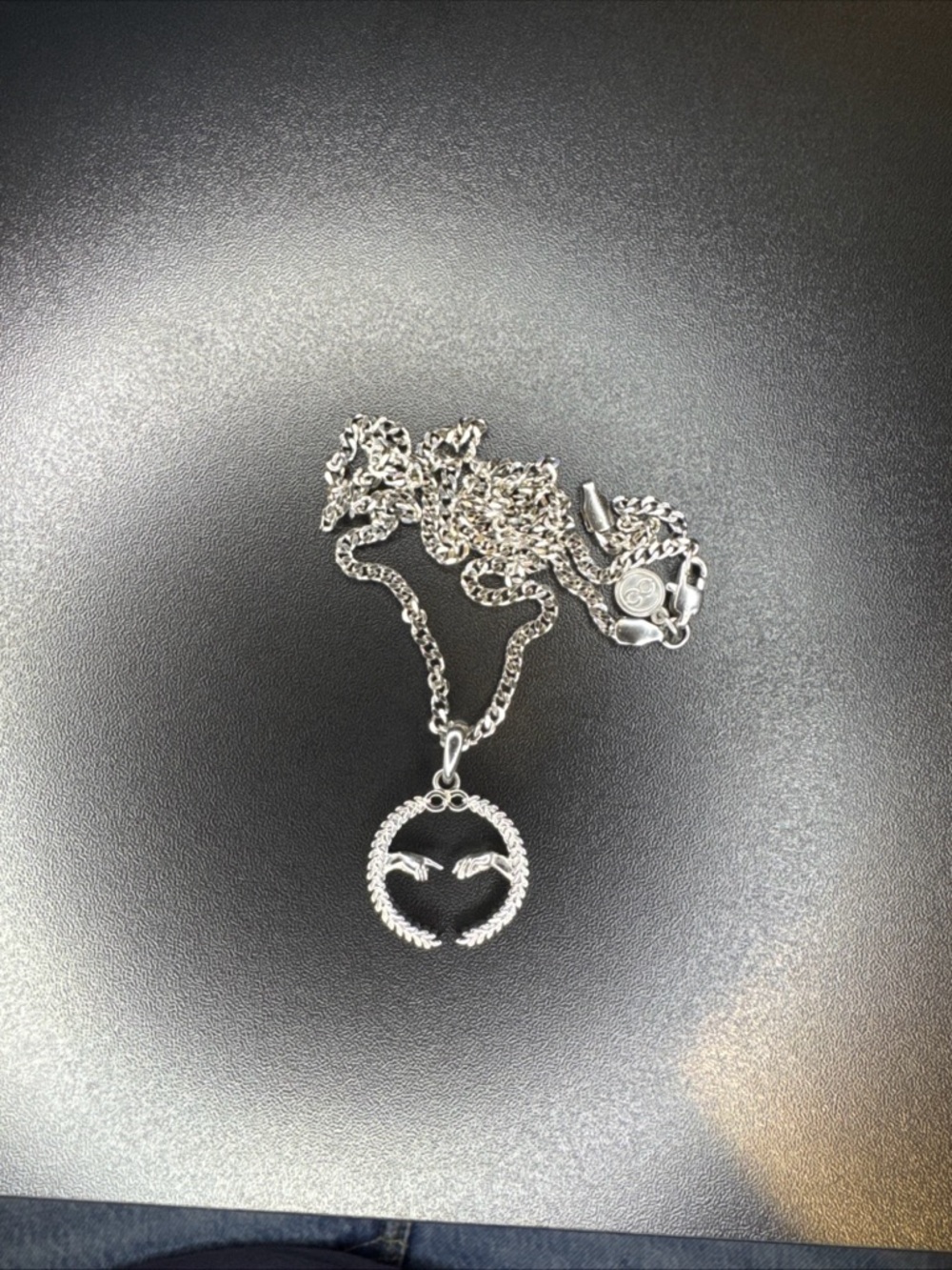 Sterling Silver Leaf Circle Pendant Necklace - Silver